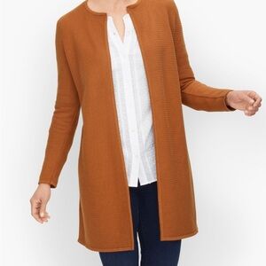 Talbots Rust Orange Textured Open Front Cotton Sweater Jacket